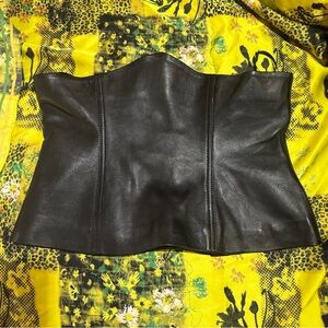 Black genuine leather under bust belt corset top #corset Side zip. #nwt #zara